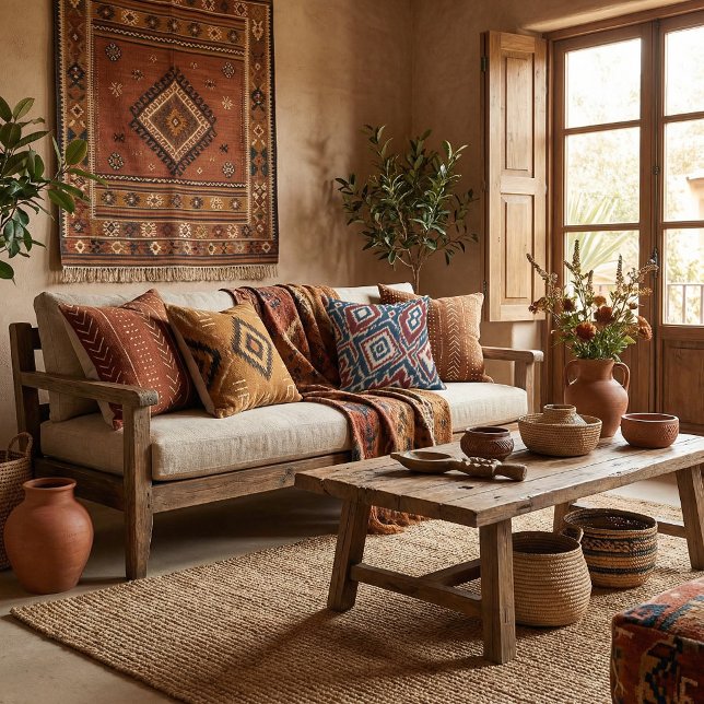 Abstract textile retro geometric pattern   throw pillow (Creator Uploaded)