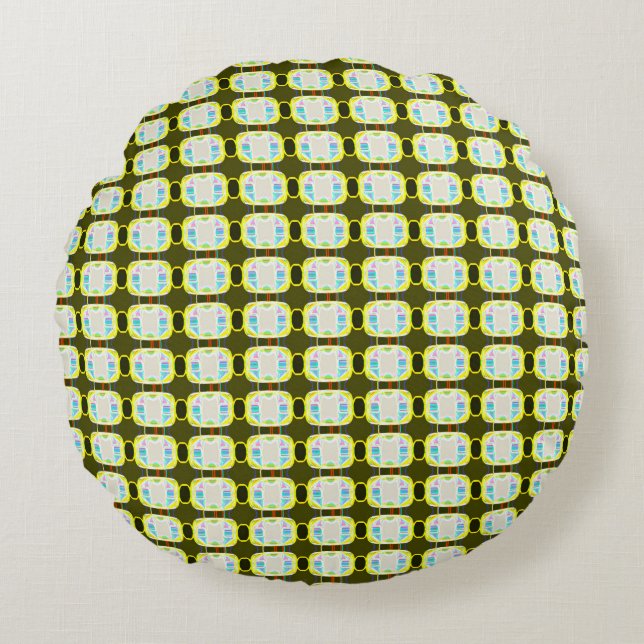 abstract texture, colourful gingham pattern, moder round pillow (Front)