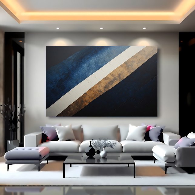 Abstract Textured Diagonal Blue Gold Canvas Print (Creator Uploaded)