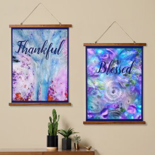 Abstract Thankful Blessed Blue Pink White Hanging Tapestry