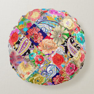 Abstract three-colour background with citrus-fruit round pillow