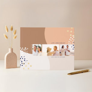 Abstract Three Photo Layout Beige Anniversary Guest Book