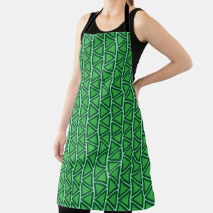 Abstract Three Tone Green Triangle Pattern Apron