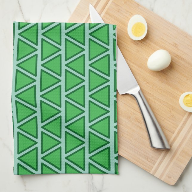 Abstract Three Tone Green Triangle Pattern Kitchen Towel (Quarter Fold)