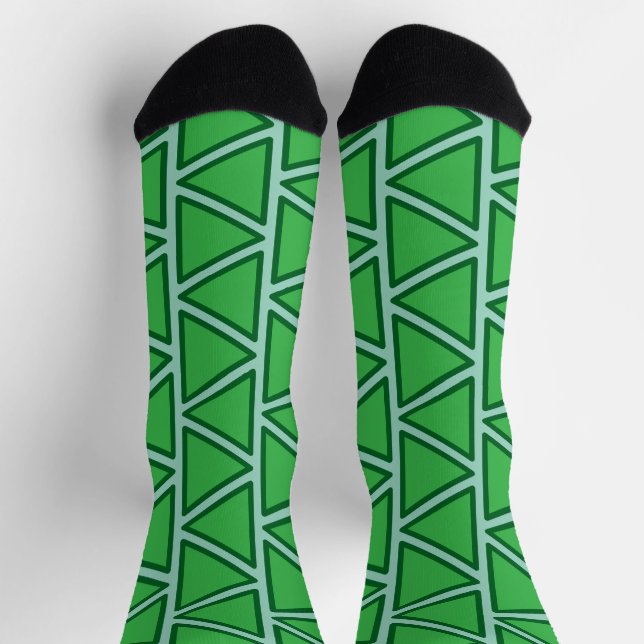 Abstract Three Tone Green Triangle Pattern Socks (Top)