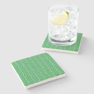 Abstract Three Tone Green Triangle Pattern Stone Coaster