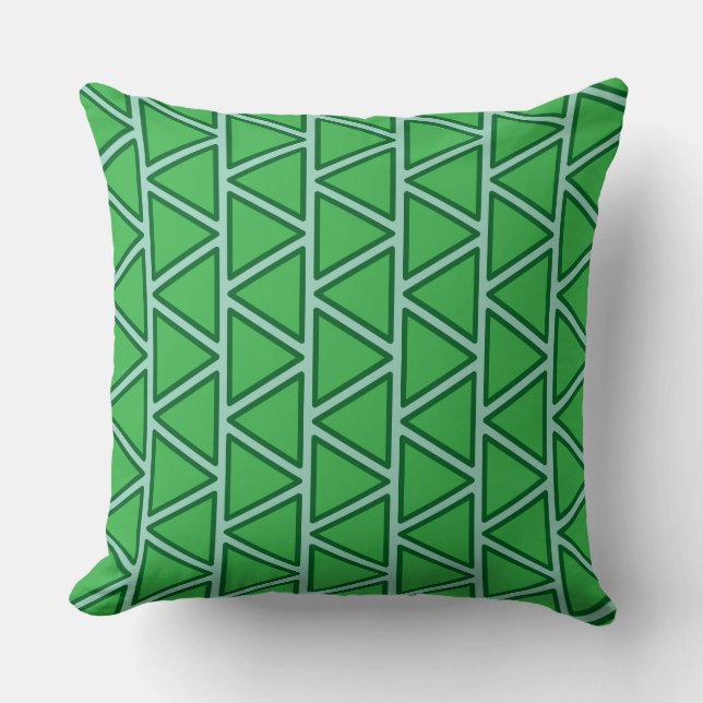 Abstract Three Tone Green Triangle Pattern Throw Pillow (Front)