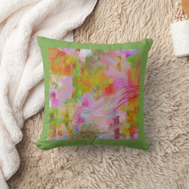 Abstract Throw Pillow Luscious Pink spring green (Blanket)