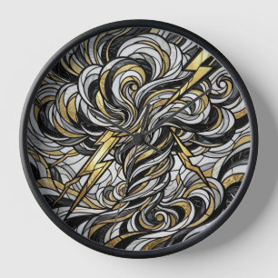 Abstract Thunderstorm Gold Cloud Burst Art Clocks