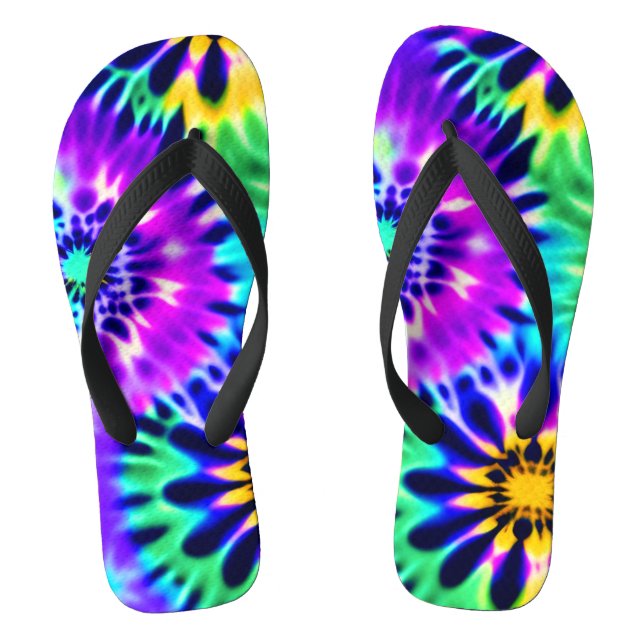 Abstract Tie Dye Adire Pattern Flip Flops (Footbed)