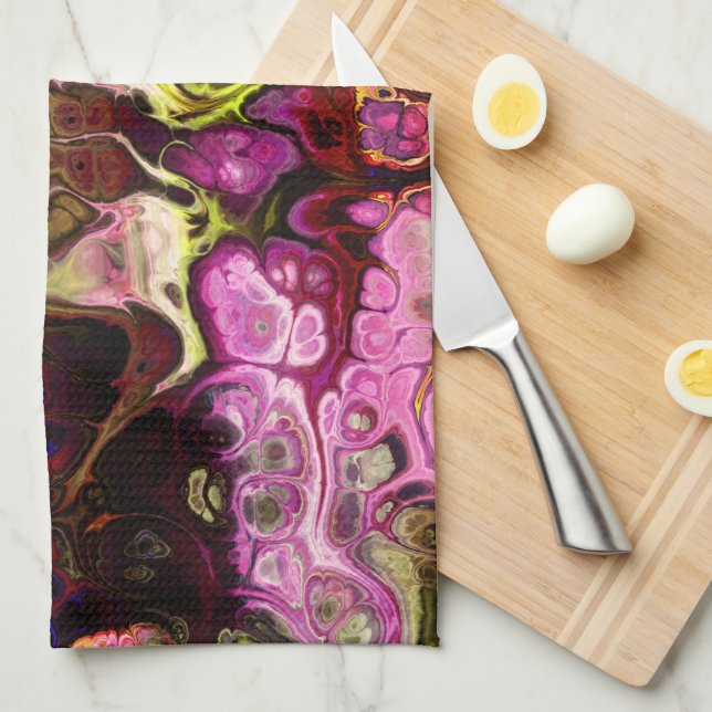 Abstract tie dye marble pattern in pink and green kitchen towel (Quarter Fold)