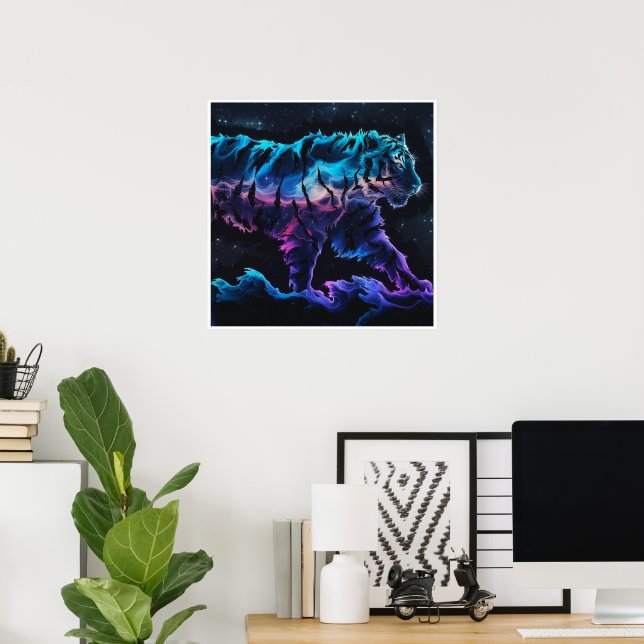 Abstract Tiger Conceptual Ink Art in Alcohol Paint Poster (Home Office)