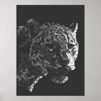 abstract tiger head face fine line art poster