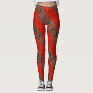 Abstract tiled design, deep, hot reds and browns leggings