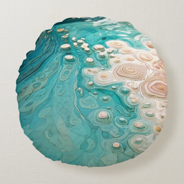 Abstract Topographic Ocean Art Round Pillow (Front)
