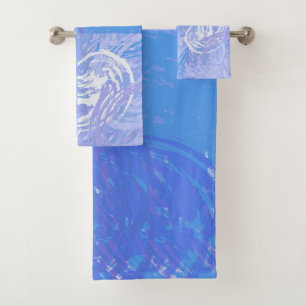 Abstract Tossed Turquoise and Purple Bath Towel Set