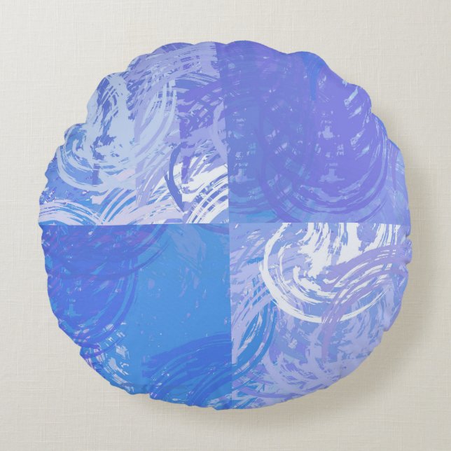 Abstract Tossed Turquoise and Purple Round Pillow (Front)