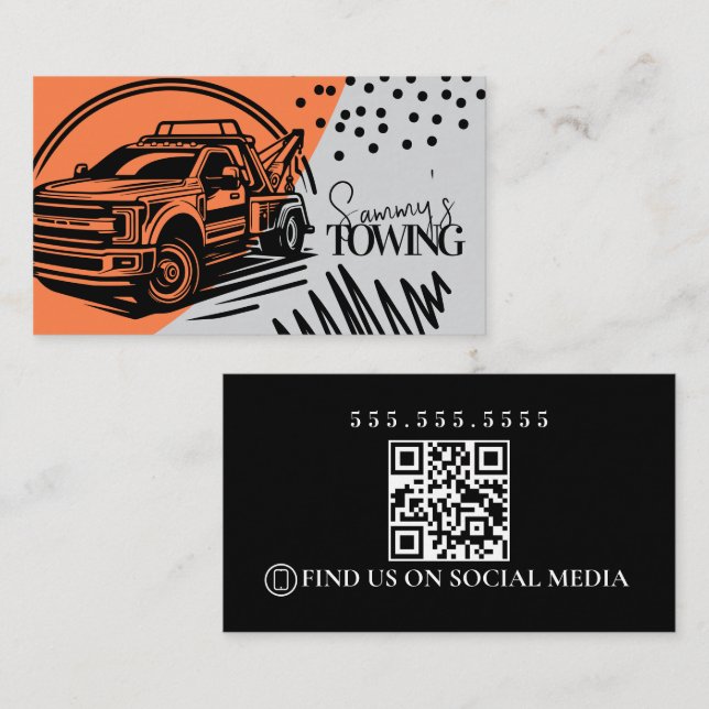 Abstract Towing Services Logo QR Code Business Card (Front/Back)