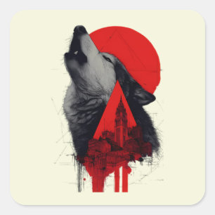 Abstract Trash Polka Howling Wolf Sticker