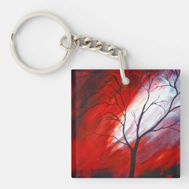 Abstract Tree and Red Sky Keychain (Front)