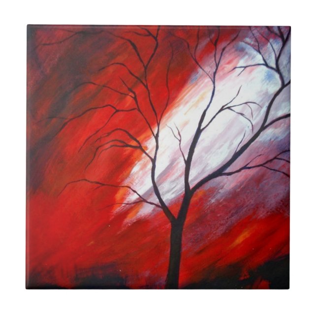 Abstract Tree and Red Sky Tile (Front)