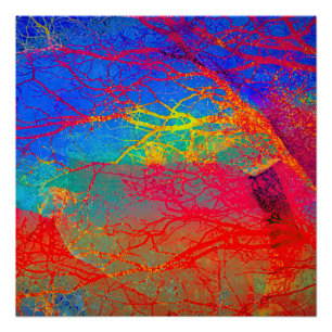 Abstract Tree Design in Red And Blue Poster