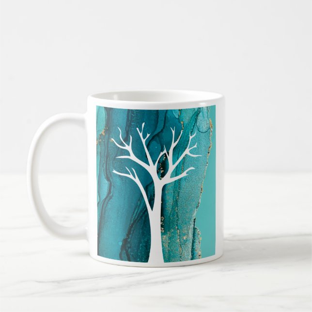 Abstract Tree Design with Marble Background Coffee Mug (Left)
