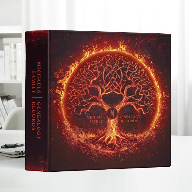 Abstract Tree In Flames Art Family Record Monogram Binder (Creator Uploaded)