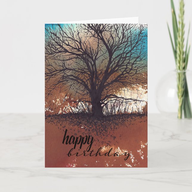 Abstract Tree Landscape Ink Painted Art Birthday Card (Front)