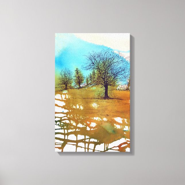 Abstract Tree Landscape Watercolor Ink Canvas Print (Front)
