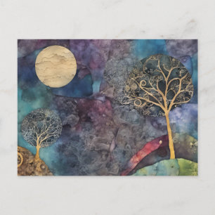 Abstract Tree Mixed Media Collage Postcard