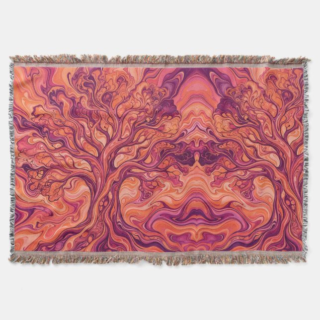 Abstract Tree Of Life Sunset Orange Blankets (Front)