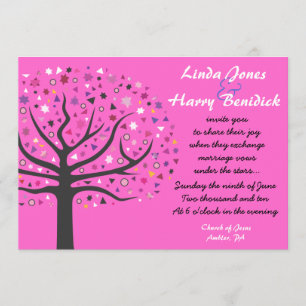 Abstract Tree of Life Wedding Invitation Pink