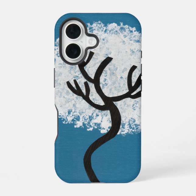 Abstract Tree on Blue Background iPhone 16 Case (Back)