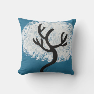 Abstract Tree on Blue Background Throw Pillow
