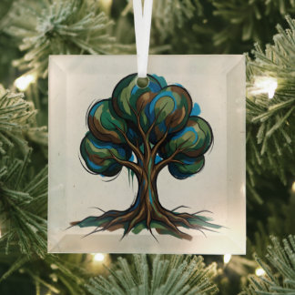 Abstract tree playful art glass ornament