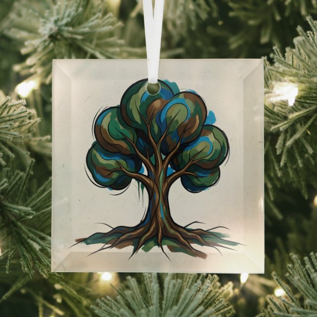 Abstract tree playful art glass ornament (Insitu)