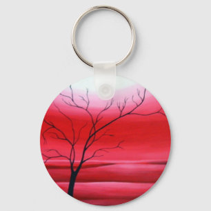 Abstract Tree Red Sky Keychain