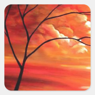 Abstract Tree & Red Sunset Square Sticker