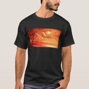 Abstract Tree & Red Sunset T-Shirt