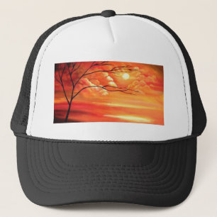 Abstract Tree & Red Sunset Trucker Hat