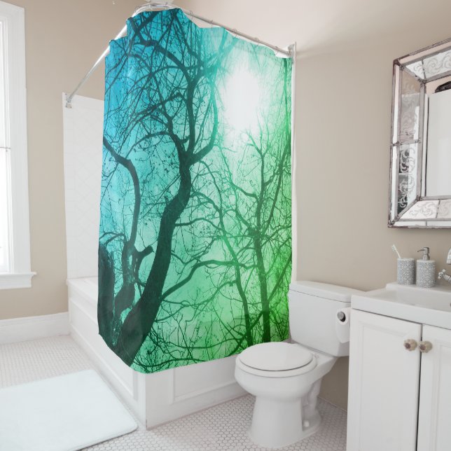 Abstract  tree  Shower Curtain green blue (In Situ)