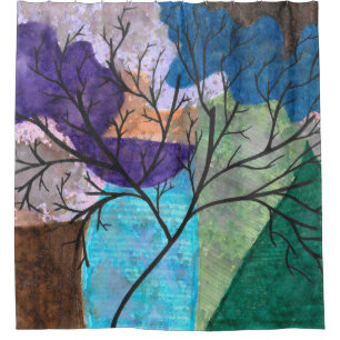 Abstract Tree Silhouette on Colourful Watercolor