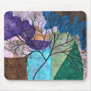 Abstract Tree Silhouette on Colourful Watercolor Mouse Pad