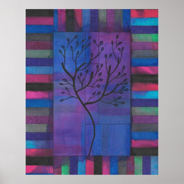 Abstract Tree Silhouette on Watercolor Background Poster (Front)