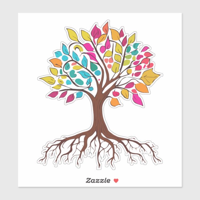 Abstract tree with roots and colourful leaves. (Sheet)