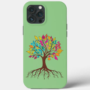 Abstract tree with roots and colourful leaves. iPhone 13 pro max case