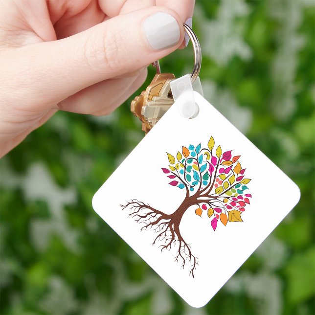 Abstract tree with roots and colourful leaves. keychain (Vibrant Tree of Life: Roots and colorful leaves. Keychain)