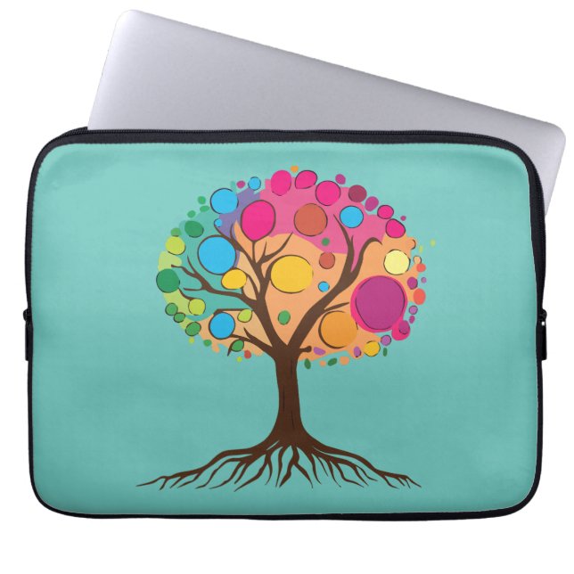 Abstract tree with roots and colourful leaves. laptop sleeve (Front)