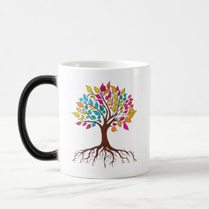 Abstract tree with roots and colourful leaves. magic mug
